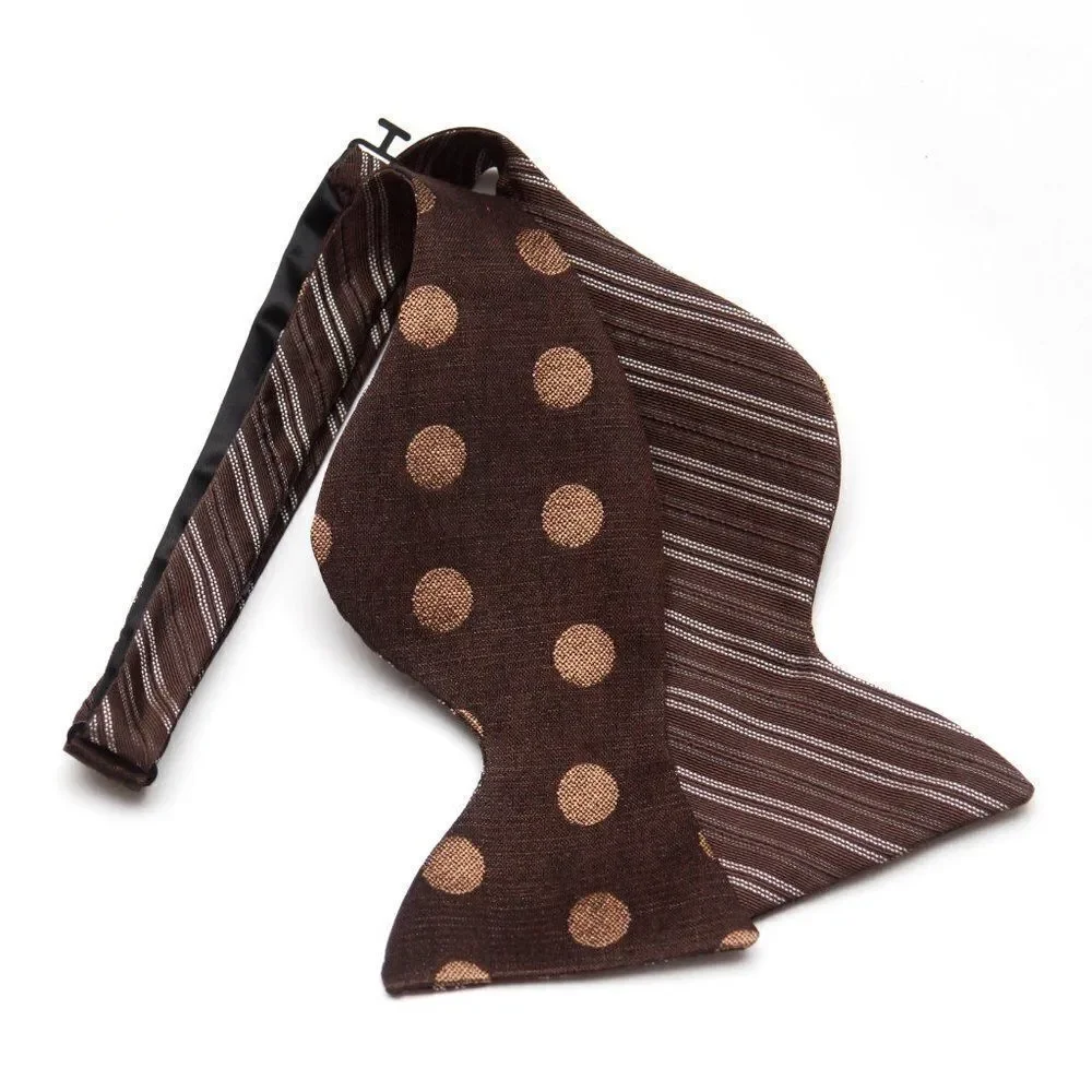 Men's Self-tied Bow Tie 100%Silk Big Butterfly Reversible‎ S666 Brown